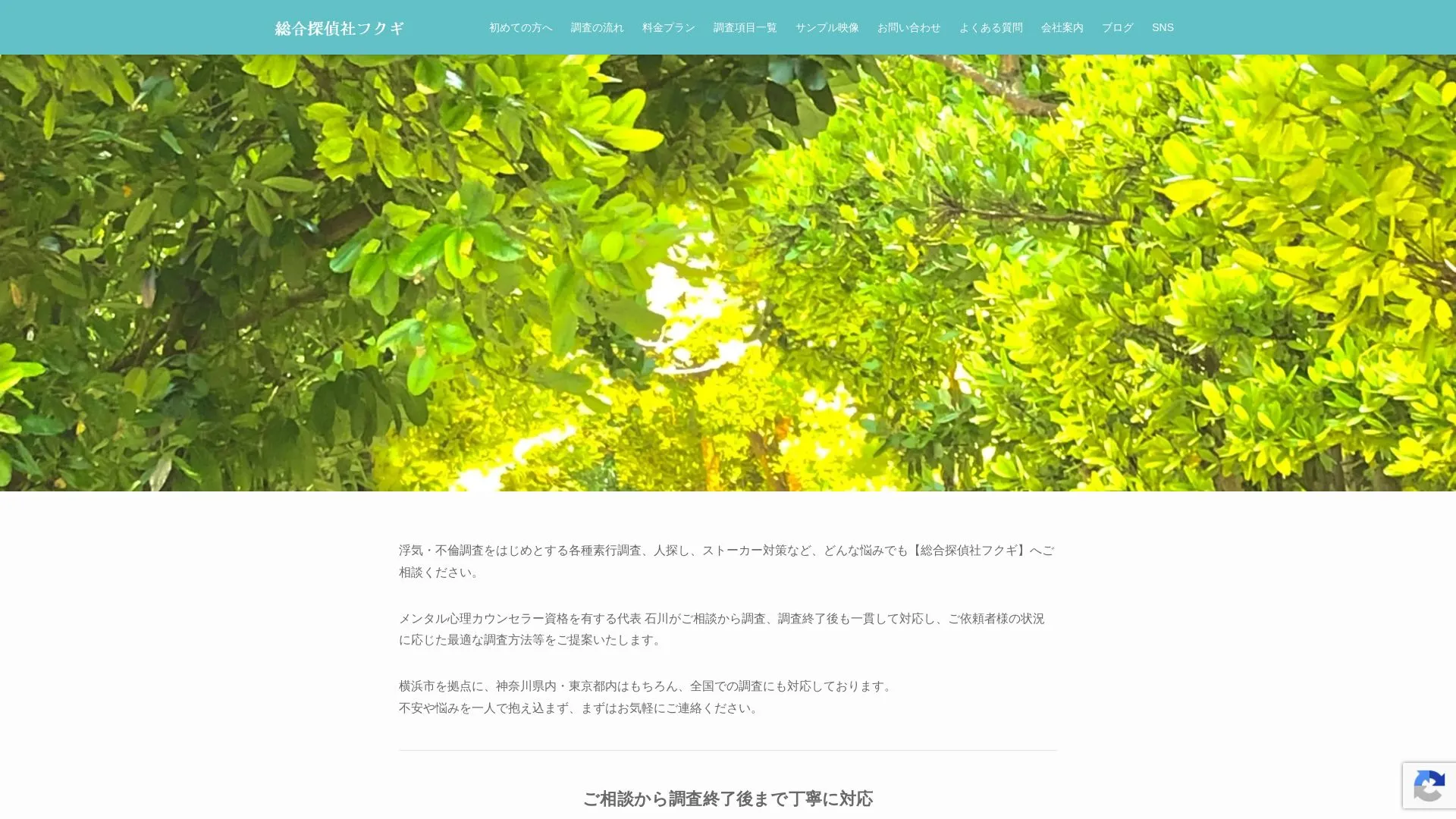 総合探偵社フクギのメイン画像（2026年9月3日時点の公式サイトの画面）
