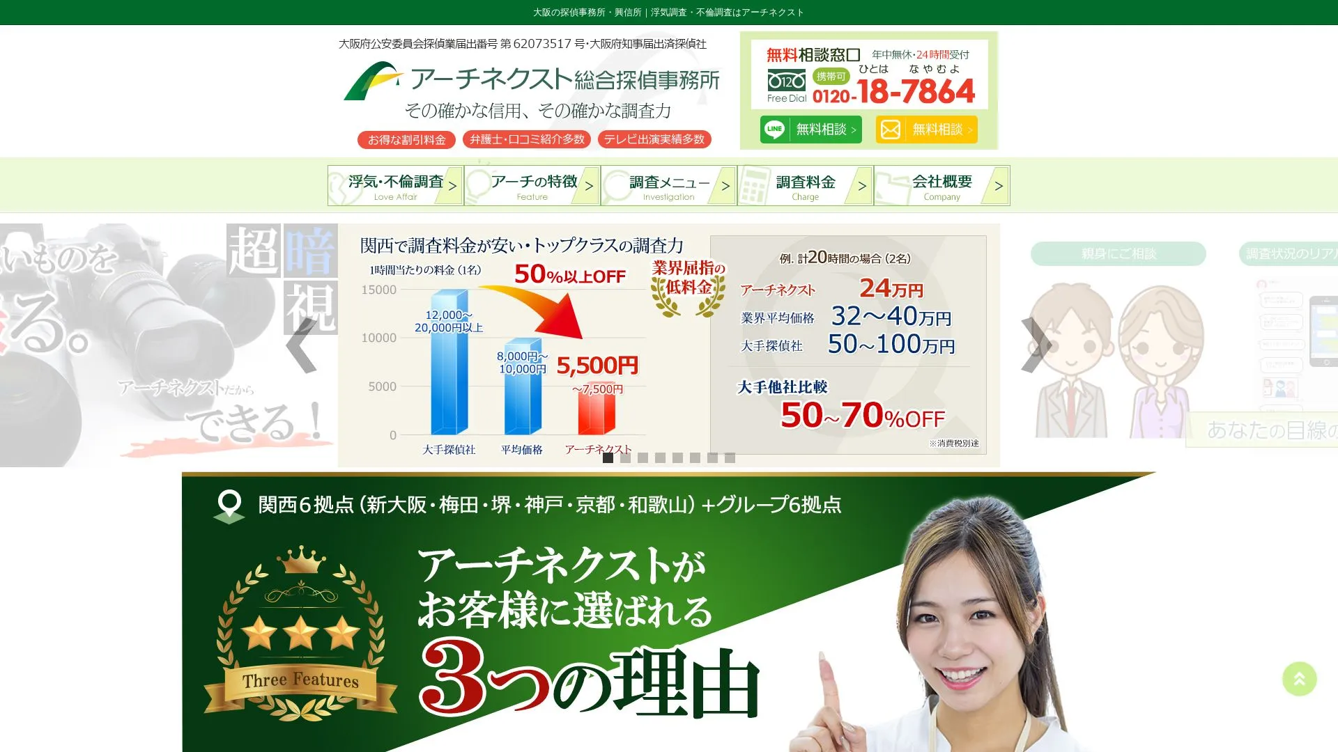 アーチネクスト探偵事務所のメイン画像（2026年9月3日時点の公式サイトの画面）